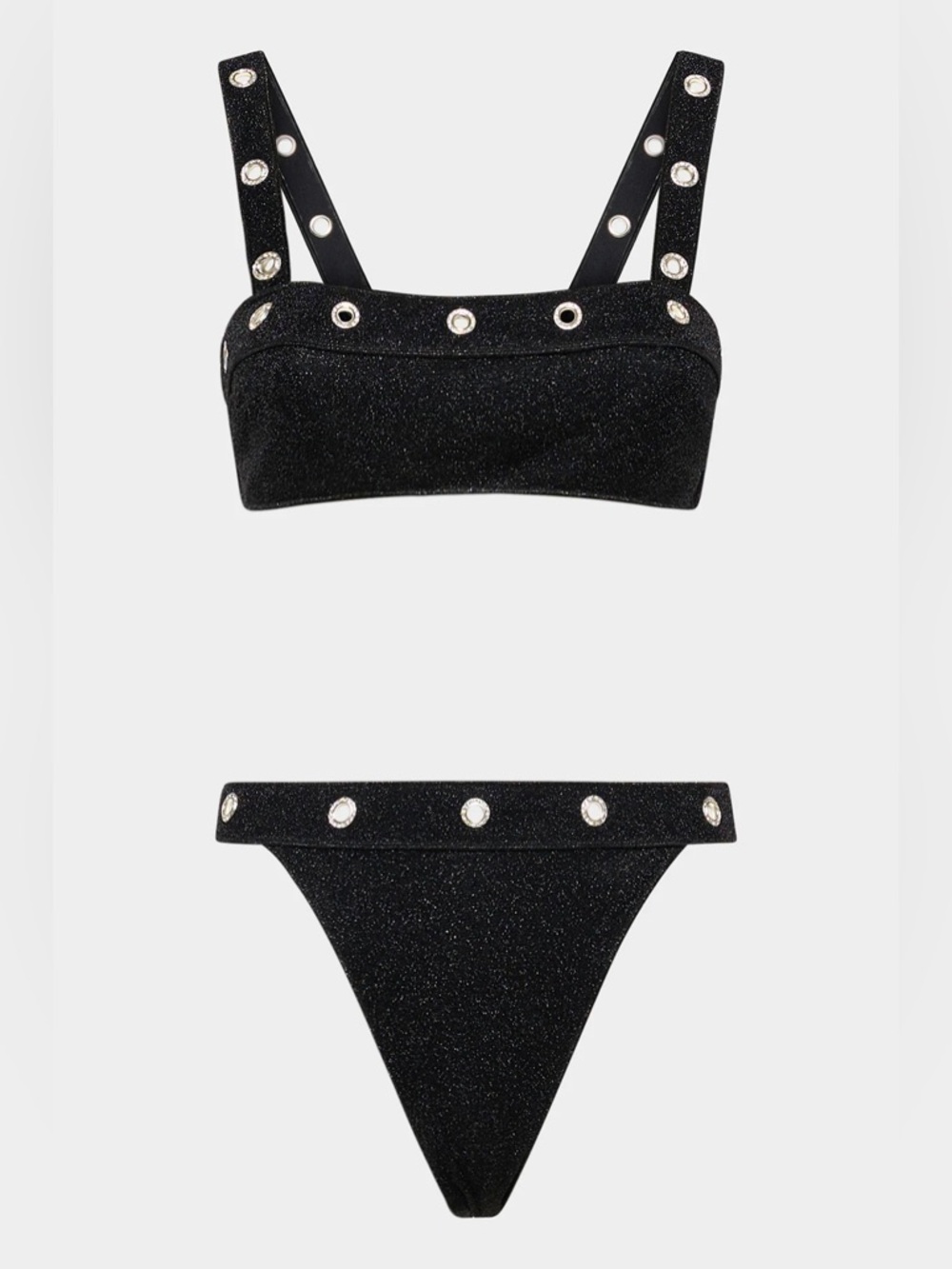 Oseree Black Glitter Grommet Two-Piece Bikini